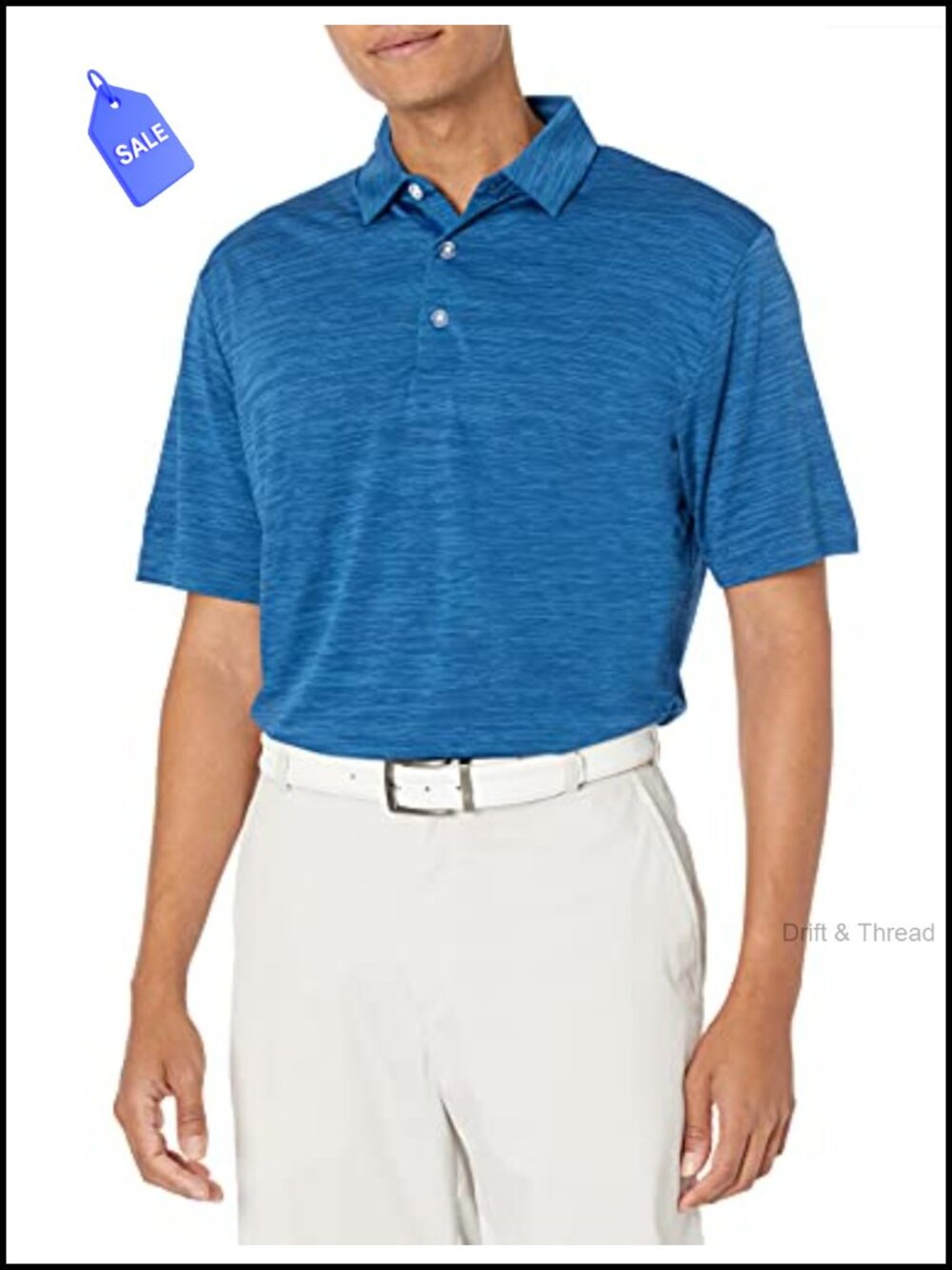 Mens Golf Polo Broken Stripe Moisture Wicking Sun Protection Classic Fit